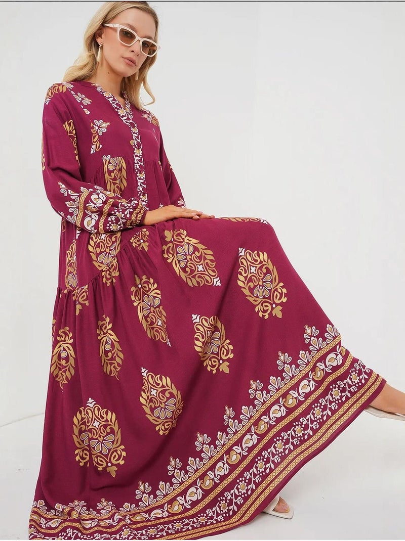 Vestido modesto com padrão autêntico bdart Vermelho bordô - Kiabi