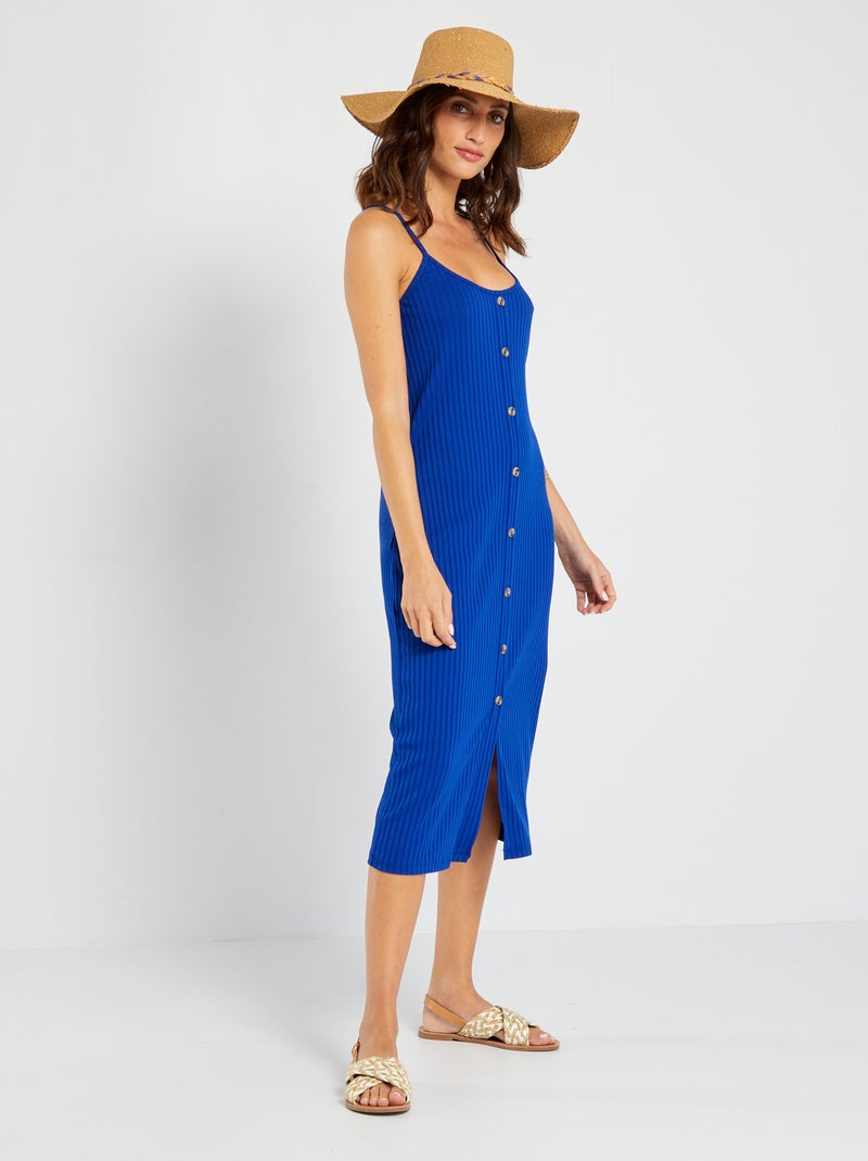 Vestido nervurado com alças finas AZUL - Kiabi