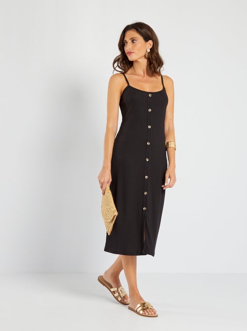 Vestido nervurado com alças finas - Kiabi