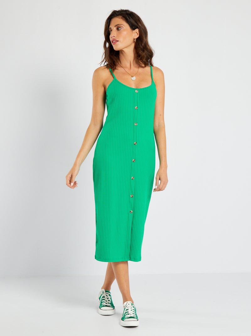 Vestido nervurado com alças finas Verde - Kiabi