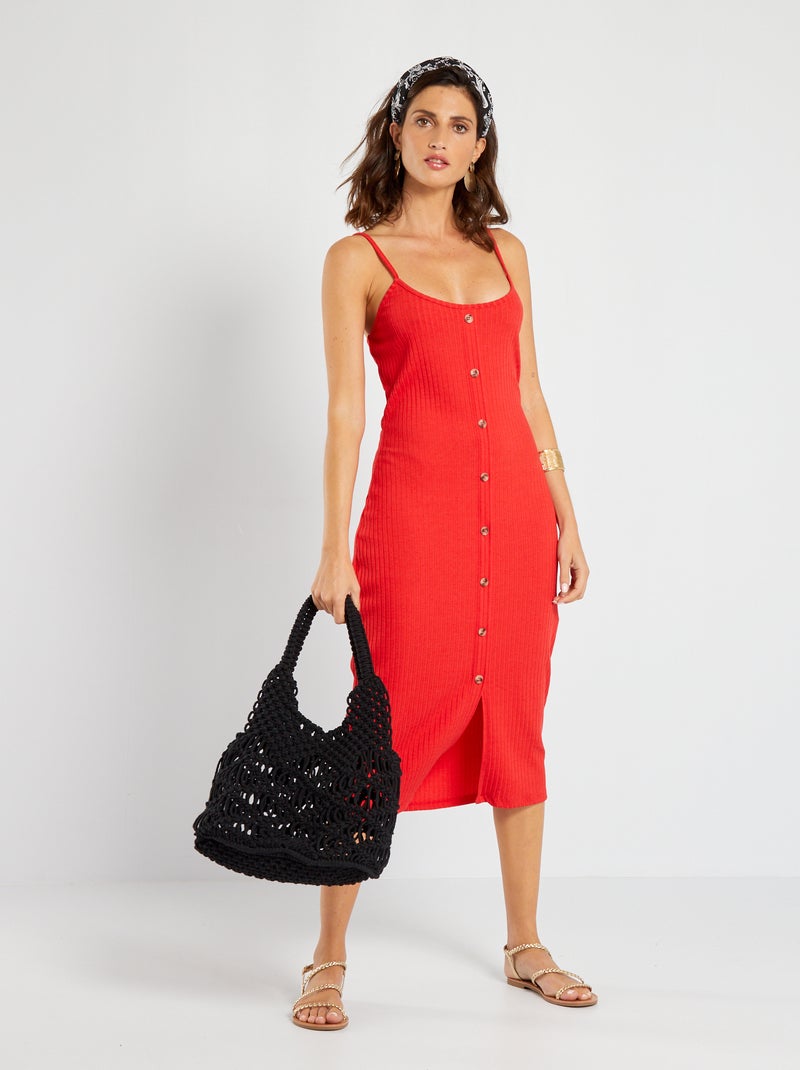 Vestido nervurado com alças finas VERMELHO - Kiabi