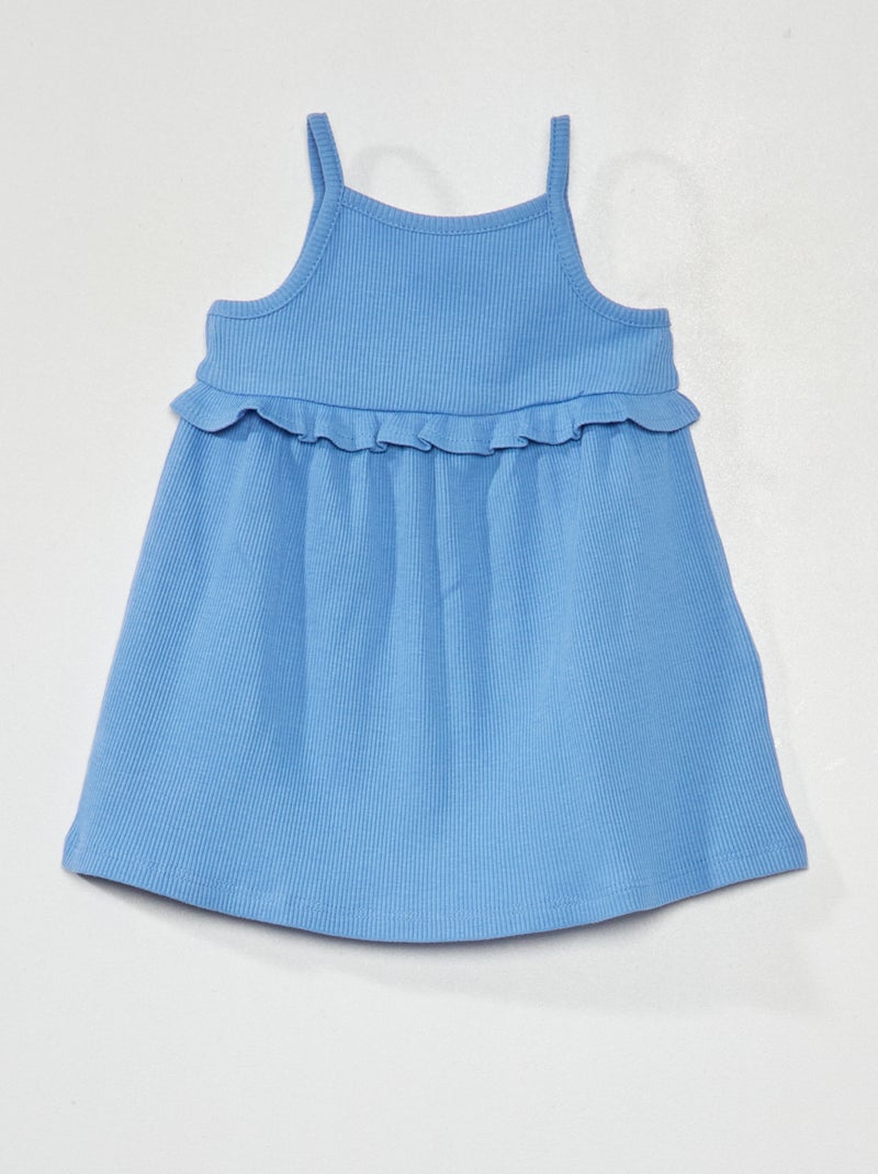 Vestido nervurado com aplicação com folho AZUL - Kiabi