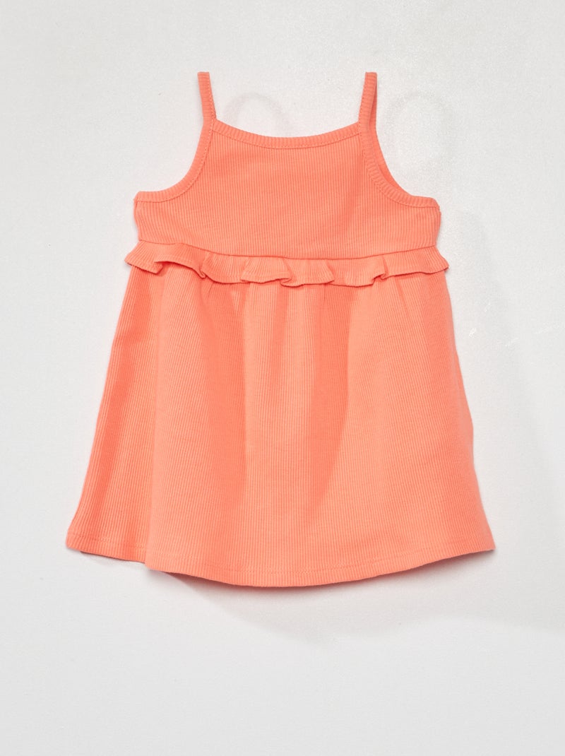 Vestido nervurado com aplicação com folho LARANJA - Kiabi
