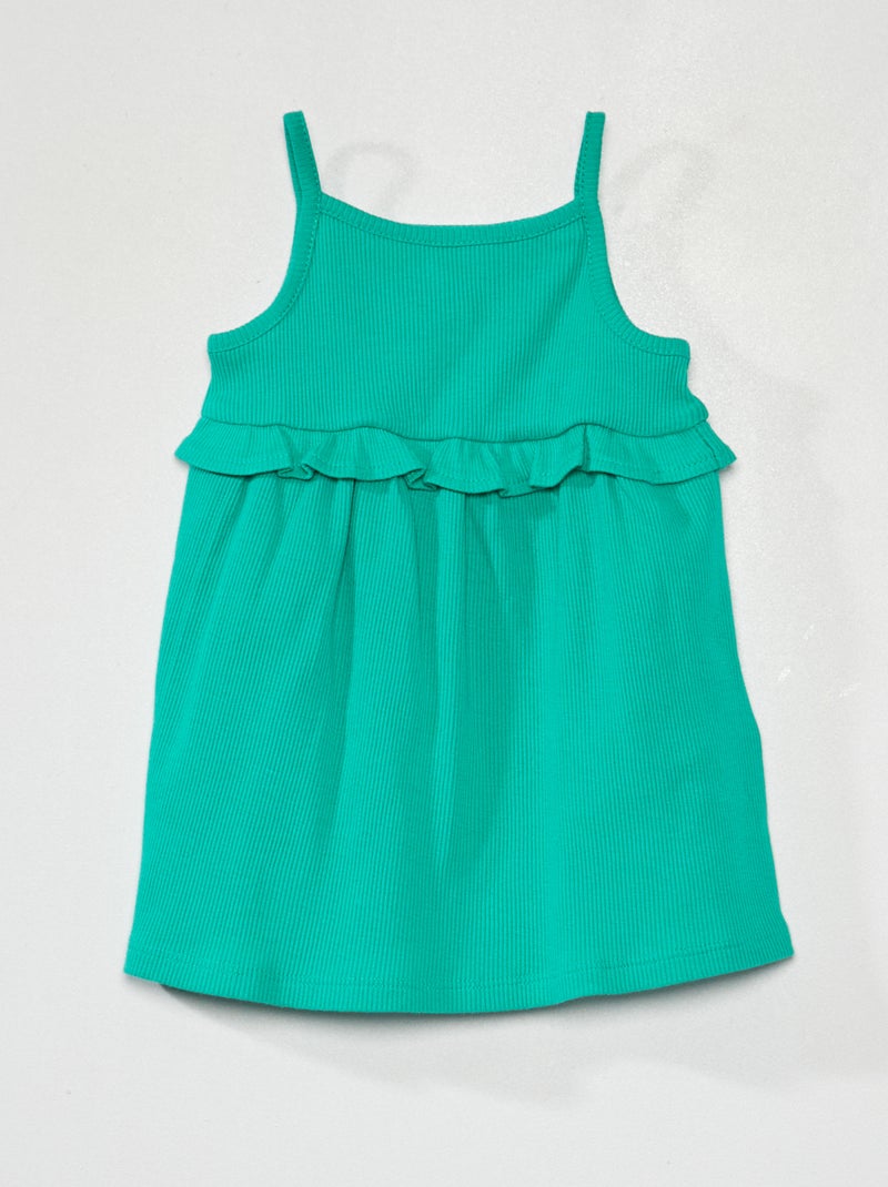Vestido nervurado com aplicação com folho Verde - Kiabi