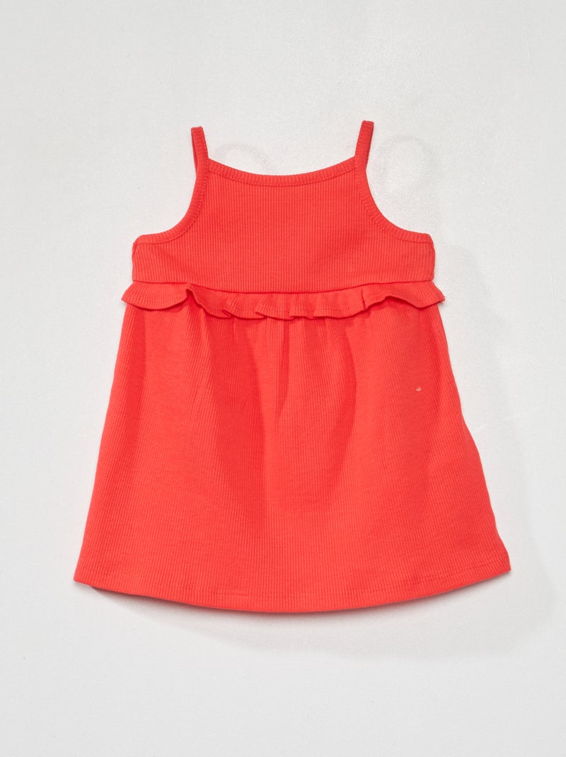 Vestido nervurado com aplicação com folho Vermelho - Kiabi