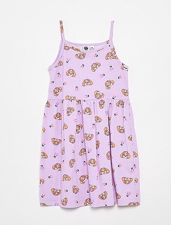 Vestido \'Patrulha Pata\' em jérsei estampado com alças