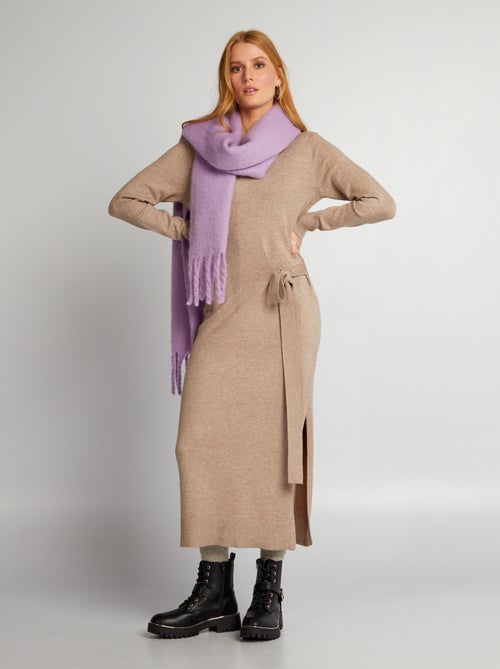 Vestido pelo joelho com cinto para apertar - Kiabi
