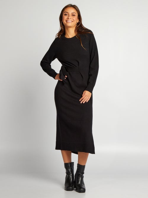 Vestido pelo joelho com cinto para apertar - Kiabi