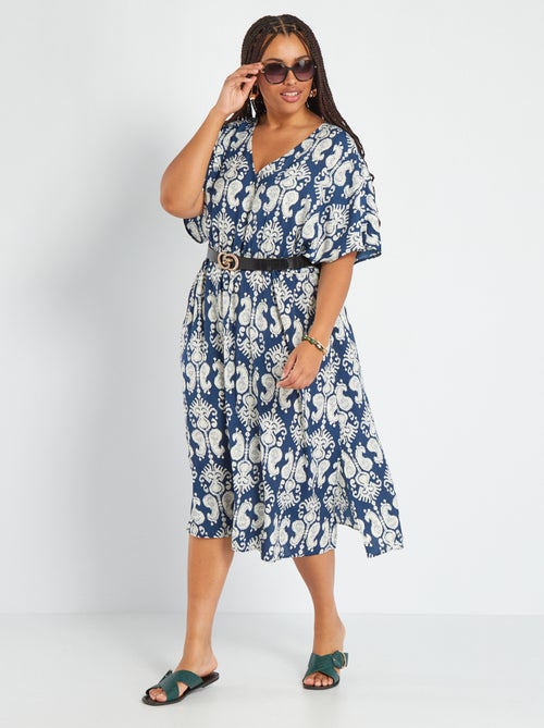 Vestido pelo joelho com decote em bico - Kiabi