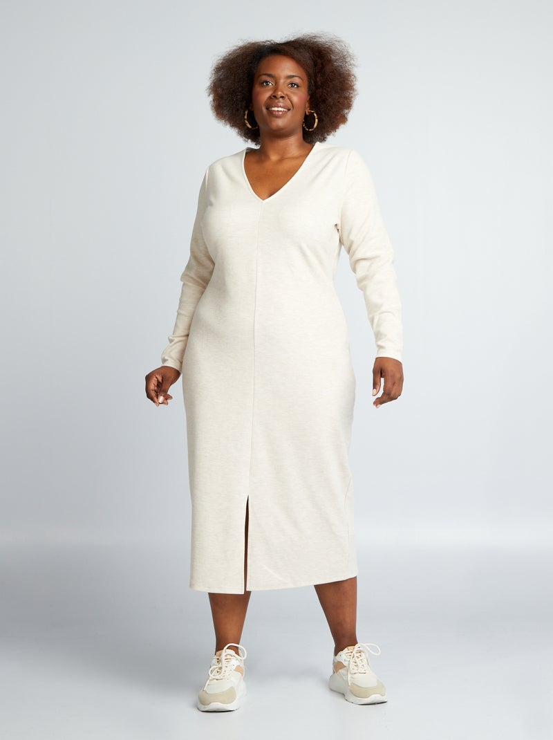 Vestido pelo joelho com efeito malha matizada BEGE - Kiabi
