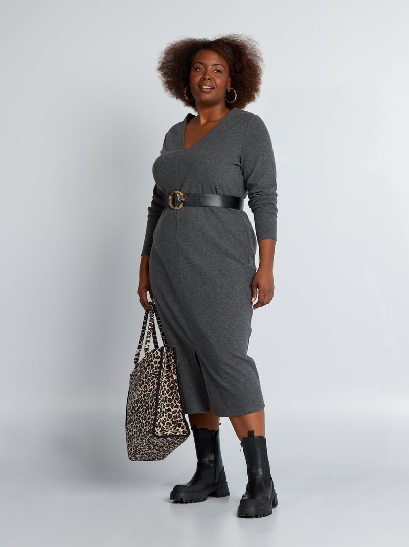 Vestido pelo joelho com efeito malha matizada CINZA - Kiabi