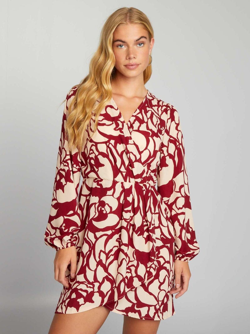 Vestido pelo joelho com estampado florido VERMELHO - Kiabi