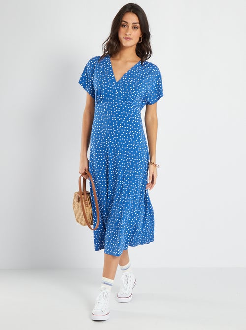 Vestido pelo joelho com gola em bico e motivos - Kiabi