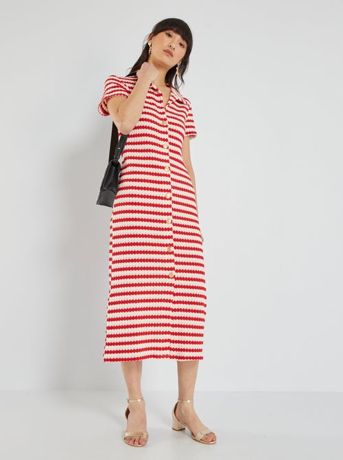 Vestido pelo joelho em malha de relevo - Kiabi