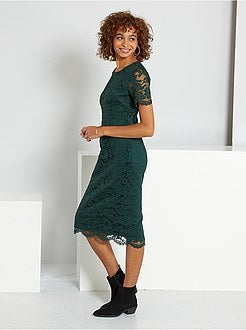 Vestido pelo joelho em renda - Kiabi