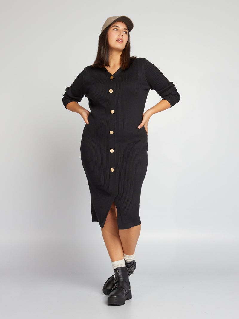 Vestido pelo joelho em tricô ultra elástico Preto - Kiabi