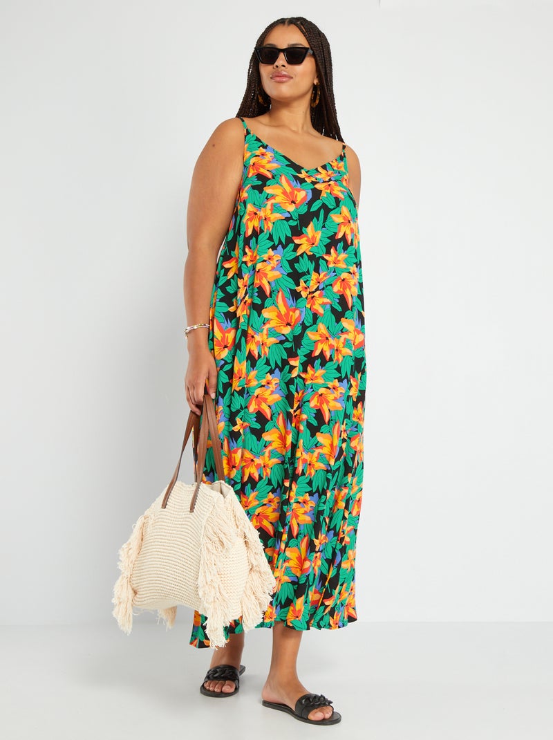 Vestido pelo joelho 'florido' PRETO - Kiabi