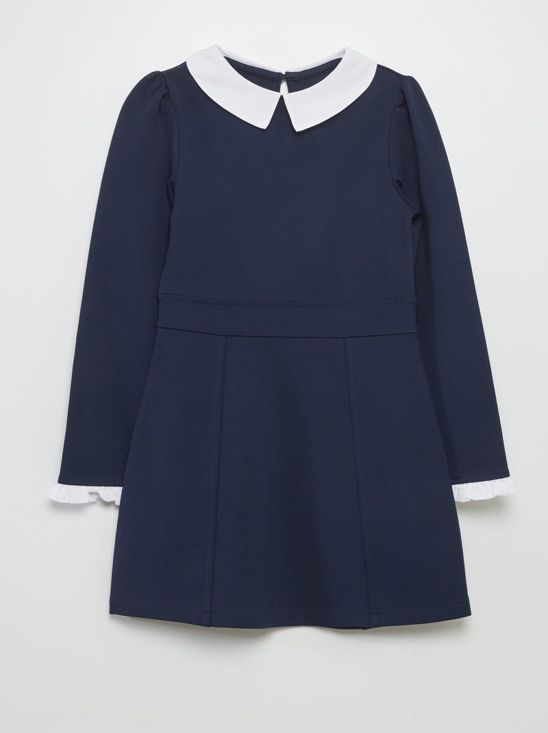Vestido plissado com gola claudine AZUL - Kiabi