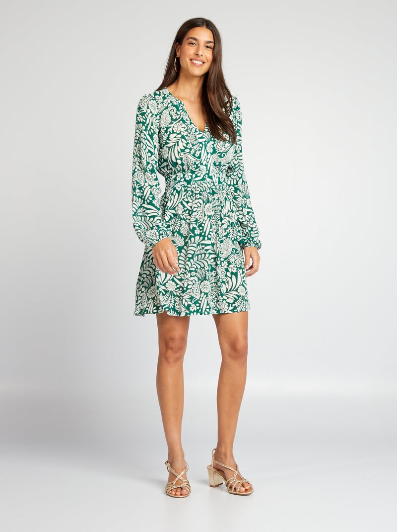 Vestido plissado de manga comprida VERDE - Kiabi