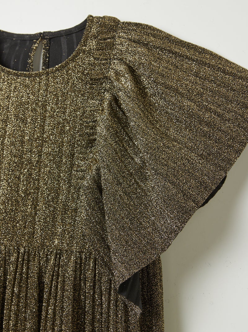 Vestido plissado e com lantejoulas AMARELO - Kiabi