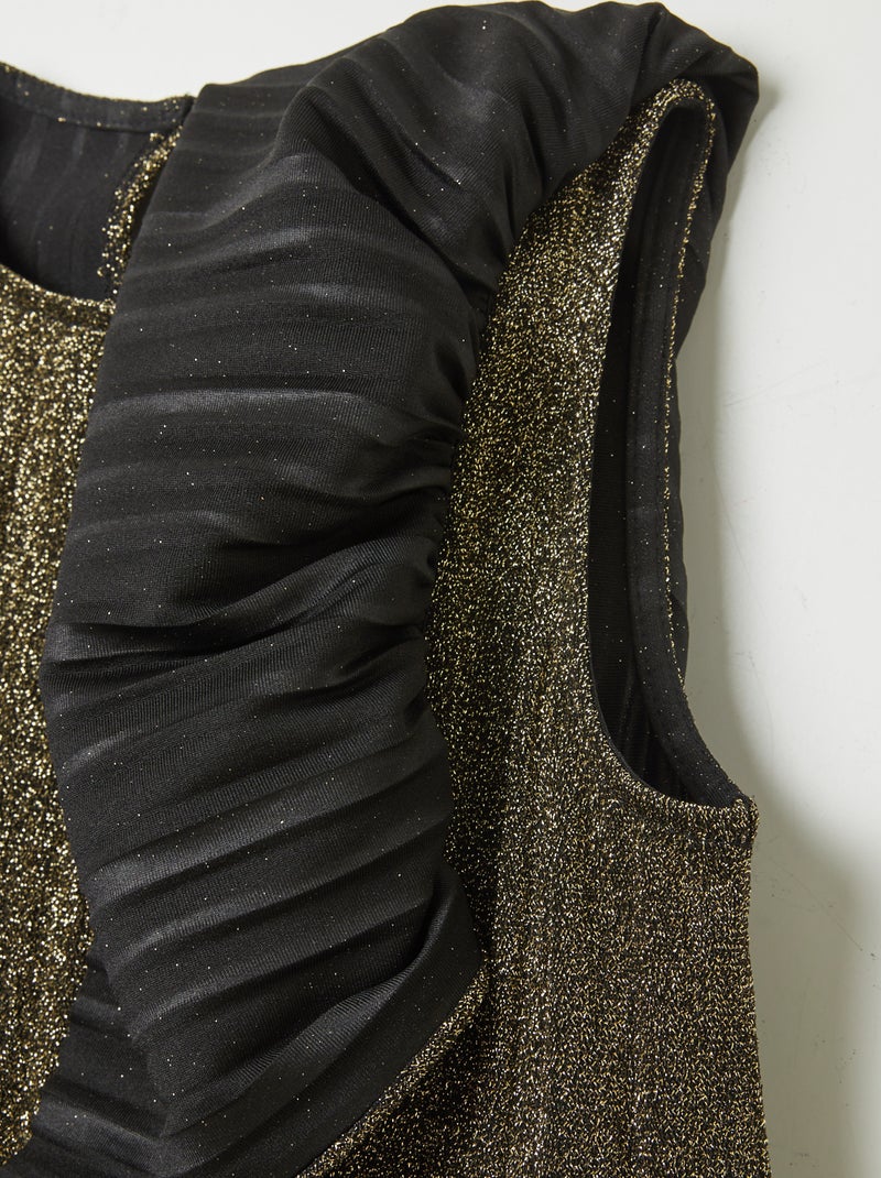 Vestido plissado e com lantejoulas AMARELO - Kiabi