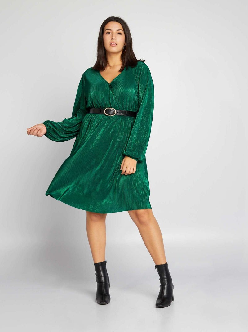 Vestido plissado iridescente VERDE - Kiabi