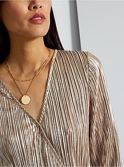 Vestido plissado metalizado - Kiabi