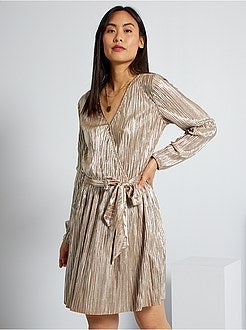 Vestido plissado metalizado - Kiabi