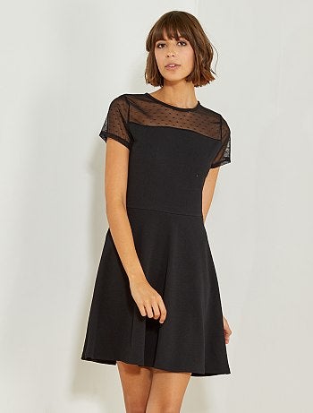 Mulher do 34 até 48 - Vestido preto com a parte superior a ponto cheio - Kiabi