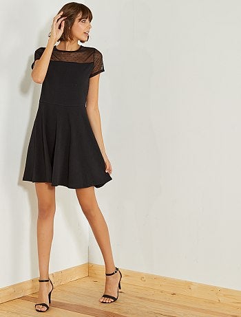 Mulher do 34 até 48 - Vestido preto com a parte superior a ponto cheio - Kiabi