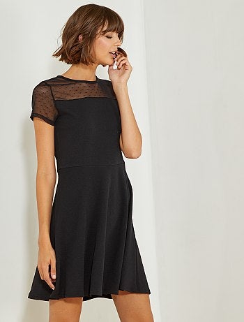 Mulher do 34 até 48 - Vestido preto com a parte superior a ponto cheio - Kiabi