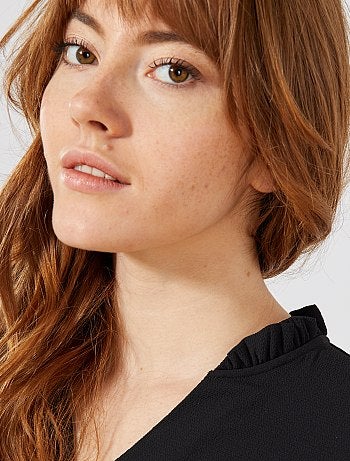 Mulher do 34 até 48 - Vestido preto com decote folheado - Kiabi