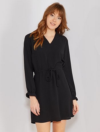 Mulher do 34 até 48 - Vestido preto com decote folheado - Kiabi