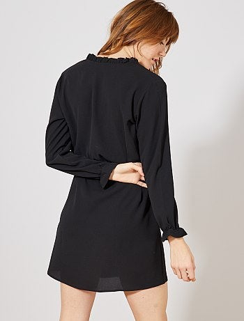 Mulher do 34 até 48 - Vestido preto com decote folheado - Kiabi