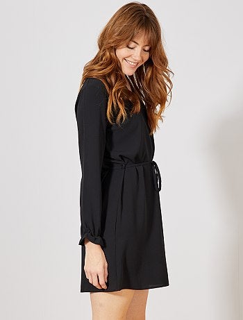 Mulher do 34 até 48 - Vestido preto com decote folheado - Kiabi