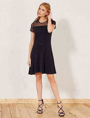 Mulher do 34 até 48 - Vestido preto com várias matérias - Kiabi