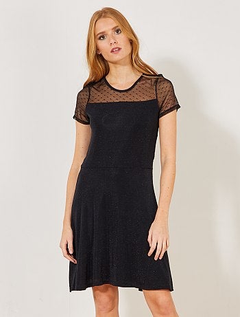 Mulher do 34 até 48 - Vestido preto com várias matérias - Kiabi