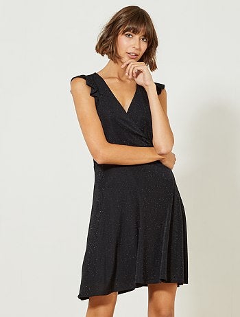 Mulher do 34 até 48 - Vestido preto glitter em forma cruzada - Kiabi