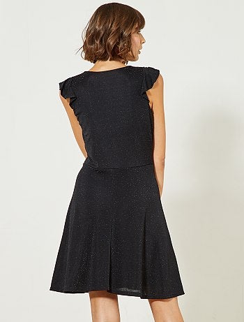 Mulher do 34 até 48 - Vestido preto glitter em forma cruzada - Kiabi