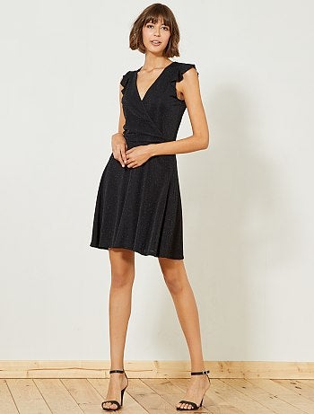 Mulher do 34 até 48 - Vestido preto glitter em forma cruzada - Kiabi