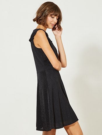 Mulher do 34 até 48 - Vestido preto glitter em forma cruzada - Kiabi