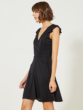 Mulher do 34 até 48 - Vestido preto glitter em forma cruzada - Kiabi