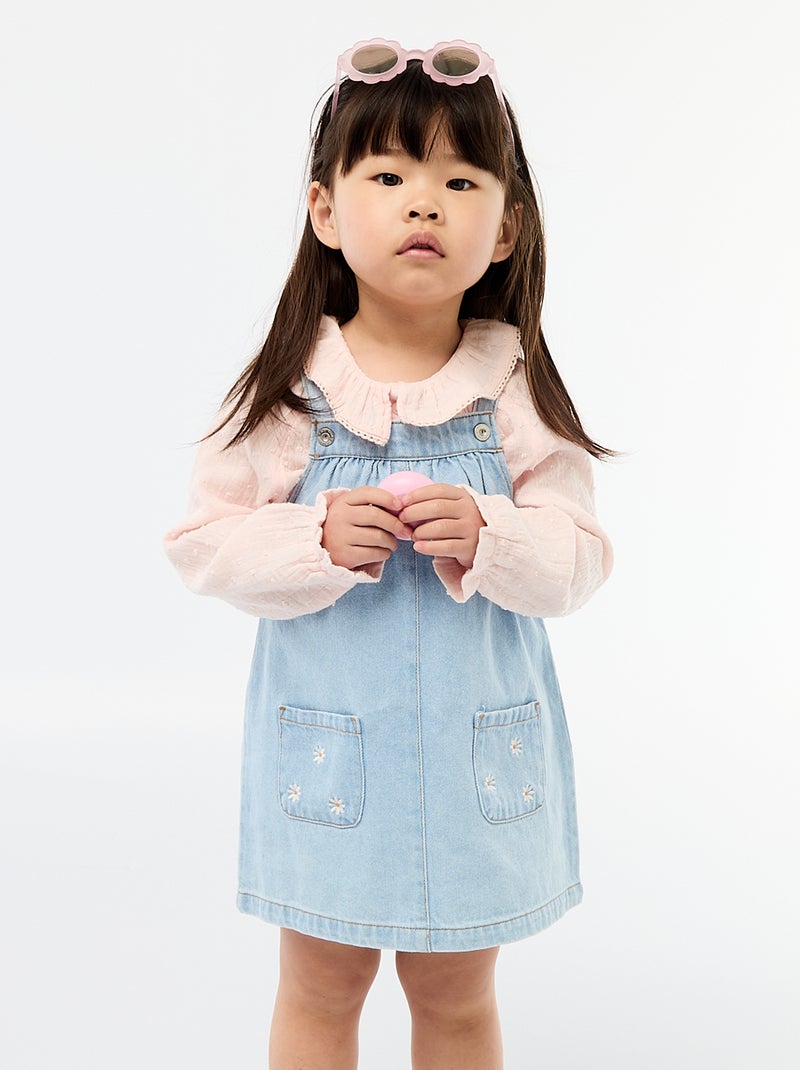 Vestido salopete com 2 bolsos frontais Azul - Kiabi