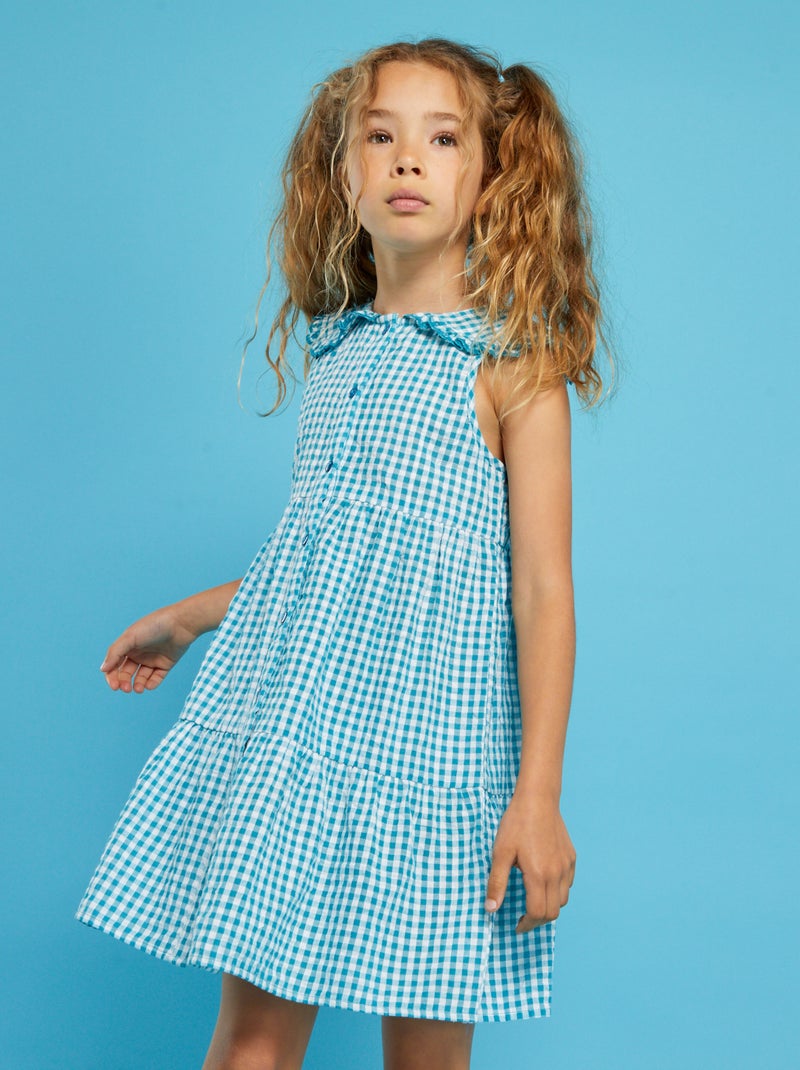 Vestido seersucker motivos vichy Azul Turquesa - Kiabi