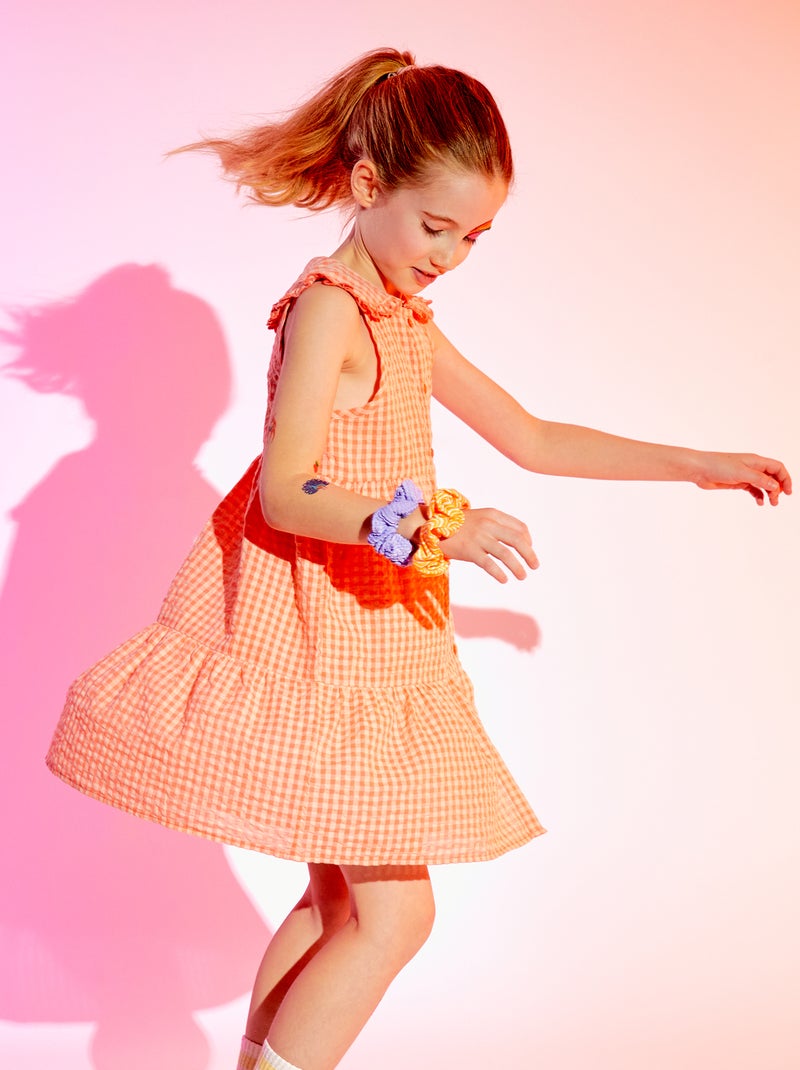Vestido seersucker motivos vichy ROSA - Kiabi