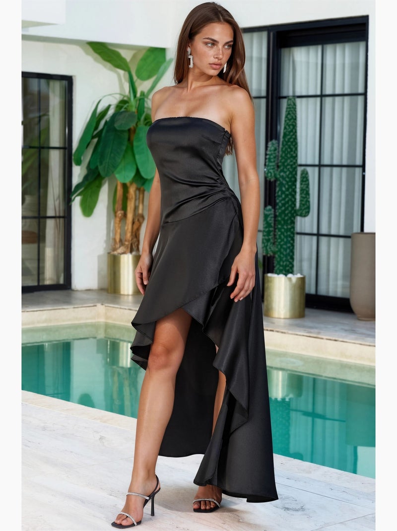 Vestido sem alças com detalhe de folhos hiccup Preto - Kiabi