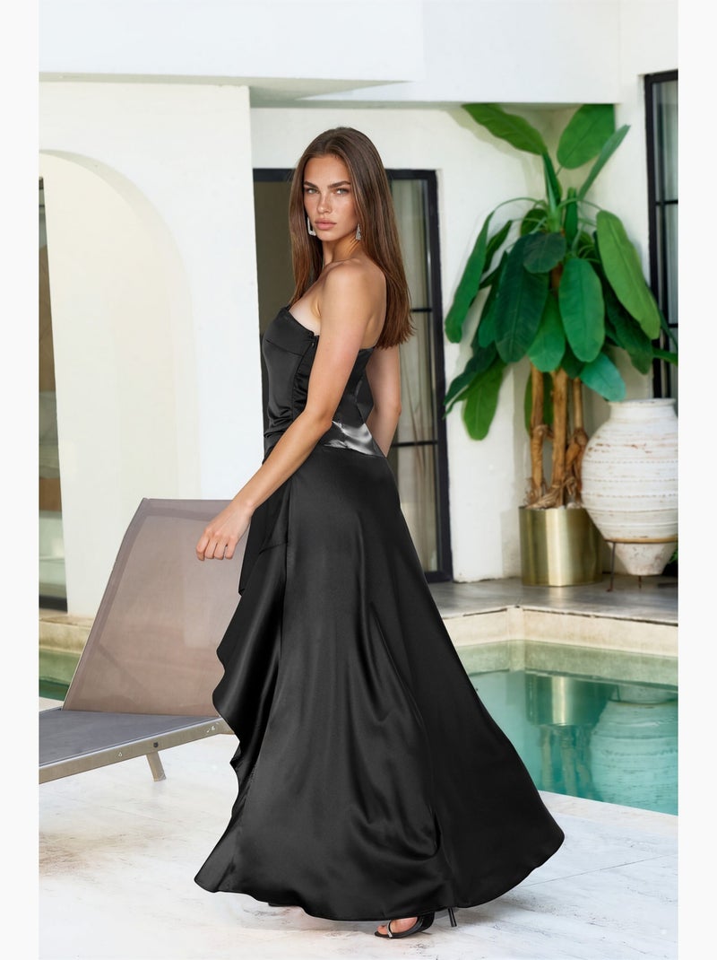 Vestido sem alças com detalhe de folhos hiccup Preto - Kiabi
