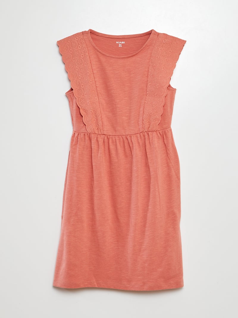 Vestido sem mangas com bordado inglês ROSA - Kiabi
