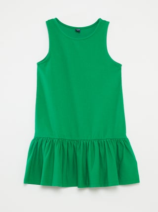 Vestido sem mangas com folhos