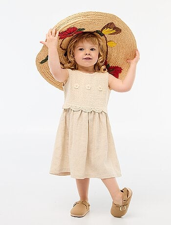 Vestido sem mangas com parte superior em crochê